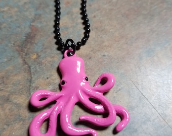 Fun Pink Octopus Necklace or Keychain Sea Life Ocen Whimsical Jewelry 3D