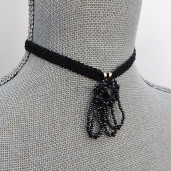 Buy Black Beaded Choker Necklace: Upcycled Gothic Pendant