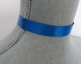 Blue Satin Ribbon Choker Necklace, Hipster, Blue Necklace, Costume Choker