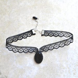 Black Lace Choker Necklace: Cabochon Pendant, Gothic Costume Jewelry
