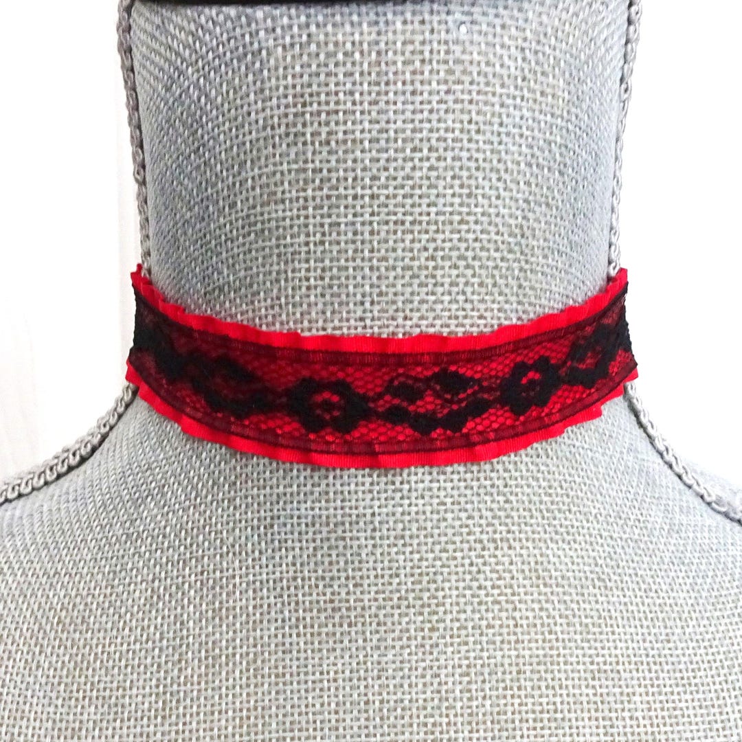 【MIAE】紅煙 Ribbon choker Black Lace Red Ribbon Choker Necklace - Choker Necklace