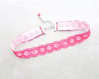 Coral Pink Lace Choker, Vintage Ribbon Necklace, Prom Jewelry