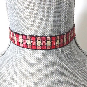 Red Plaid Ribbon Choker Necklace: Adjustable Fit