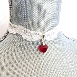 Red Heart Crystal Lace Choker: Victorian Valentine Necklace