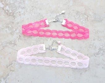 Pink Lace Choker: Vintage Style Coral & Pastel Necklaces