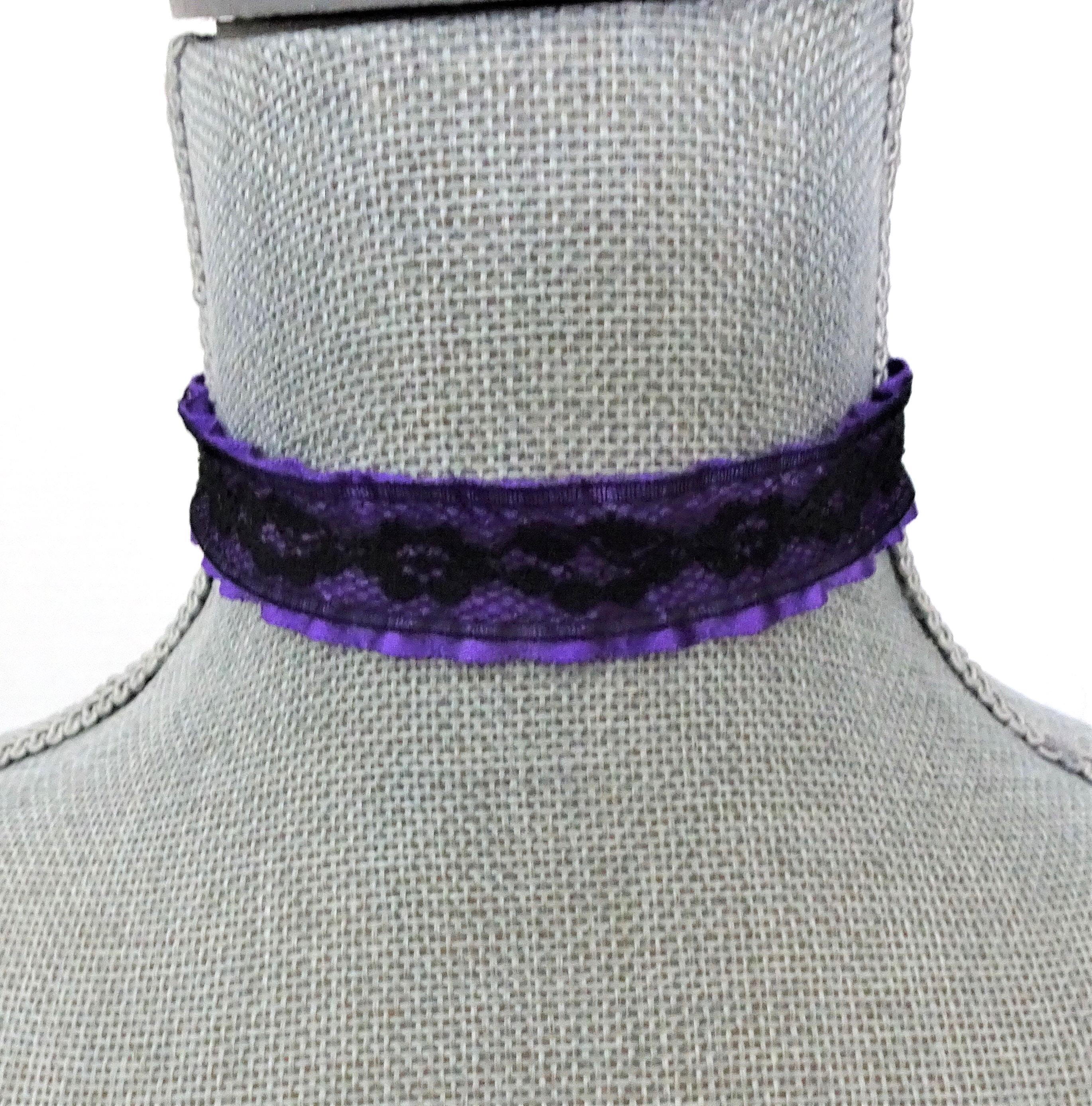 Black Lace Purple Ribbon Choker – Adjustable Satin Necklace - Etsy