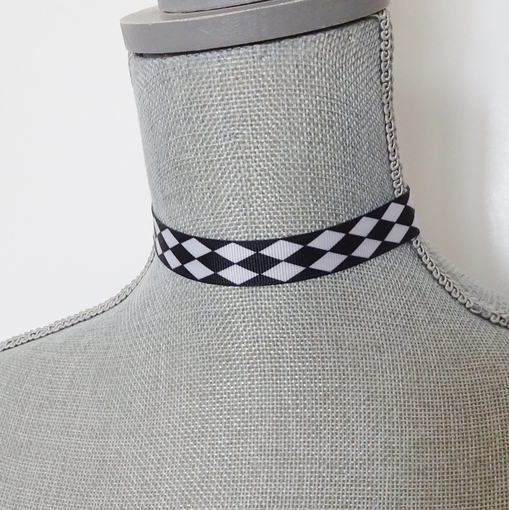 Black and White Harlequin Ribbon Choker 