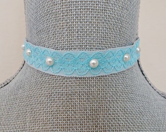 Turquoise blauwe kant choker ketting, Aqua choker, cadeau voor tiener, bruidsmeisje choker, bruiloft sieraden, hipster