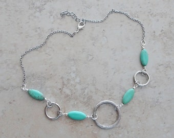 Perle en argent et Turquoise RAS de cou chaine collier - perle Turquoise - Collier argent - Boho - tour de cou - tour de cou Turquoise - Hipster