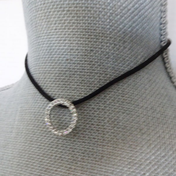 Collier Choker Pendentif Strass Circle, Choker Cordon Noir, Strass Slider Choker Collier, Hipster