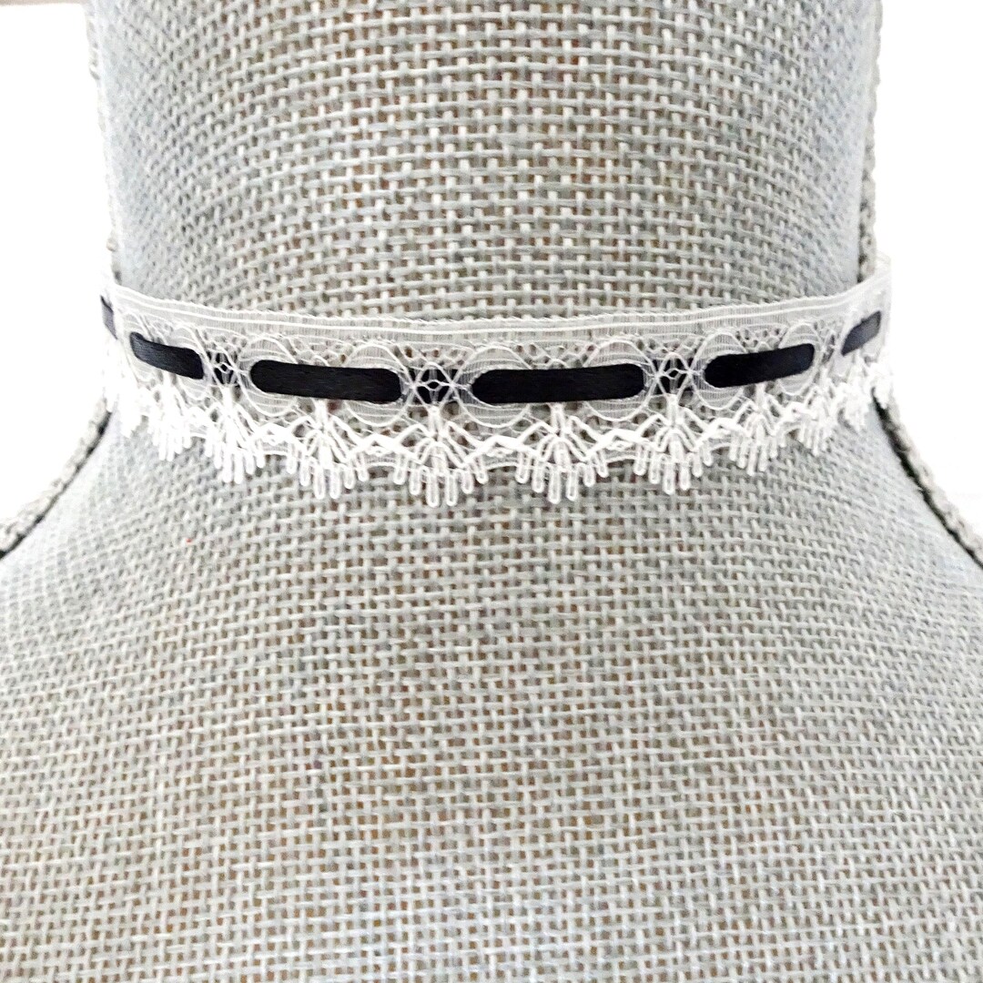 White Lace Choker: Black Ribbon, French Maid Costume Accessory - Etsy