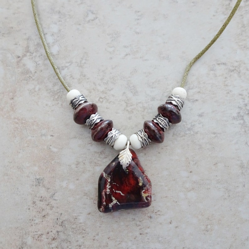 Rustic Jasper Bead Cord Necklace Boho Hippie Cord Necklace