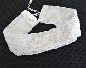 Ivory Lace & Ruffled Taffeta Choker, Victorian Wedding Jewelry