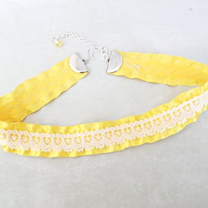 Yellow Ruffled Ribbon and Ivory Lace Choker Necklace, Prom Choker, Hipster, Yellow Necklace