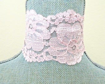 Gargantilla vintage de encaje rosa pastel, collar floral para boda