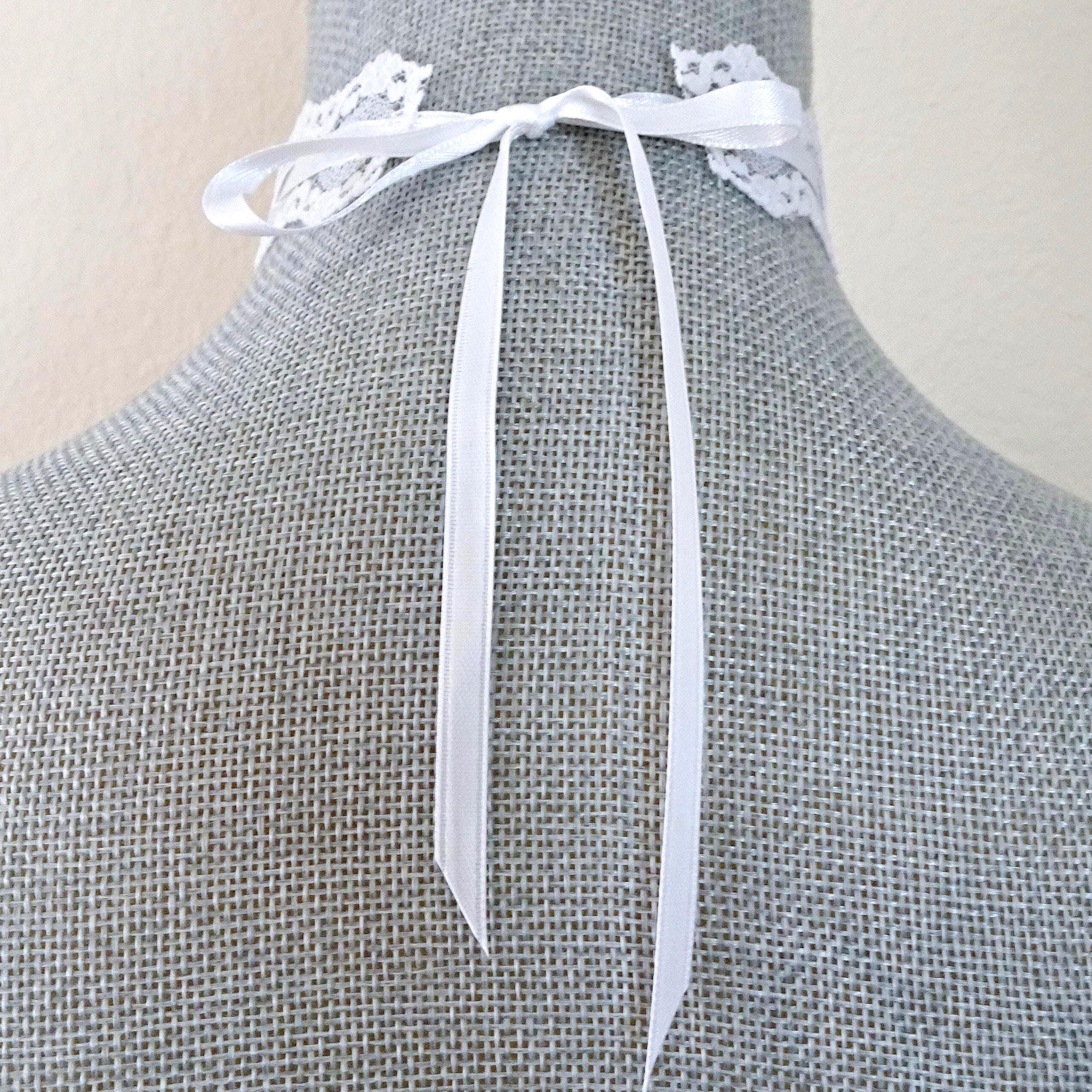 White Floral Lace Choker With Satin Ribbon: Bridal Necklace - Etsy