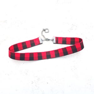 Red Buffalo Check Ribbon Choker: Adjustable Holiday Necklace