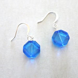 Cobalt Blue Glass Bead Silver Earrings - Dangle Bead Earrings - Blue Glass Earrings - Minimal