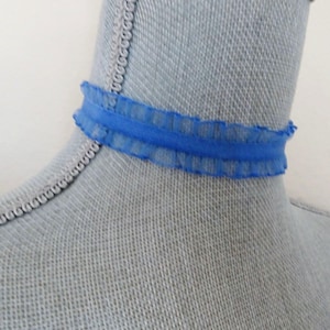 Collana girocollo con nastro di organza blu, girocollo con nastro arricciato, vittoriano, Lolita