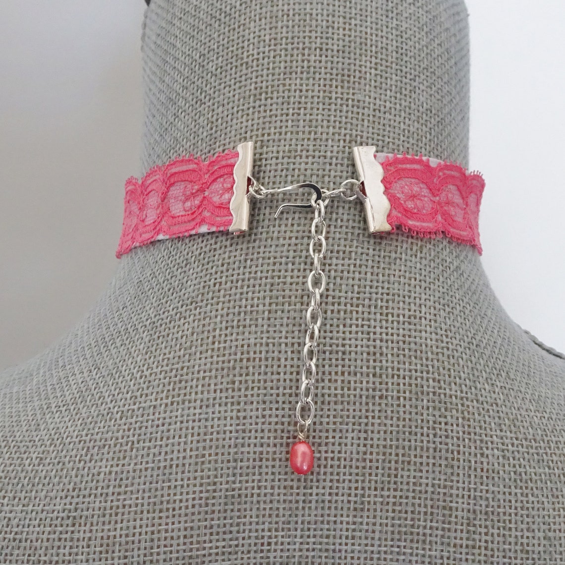 Coral Pink Lace and Ribbon Choker Necklace Pink Necklace Etsy UK