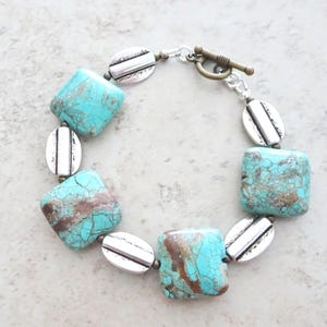 Turquoise Bead Bracelet,Silver Bead Magnesite Bracelet,Rustic, Southwestern Bracelet, Turquoise Bead Bracelet, Boho