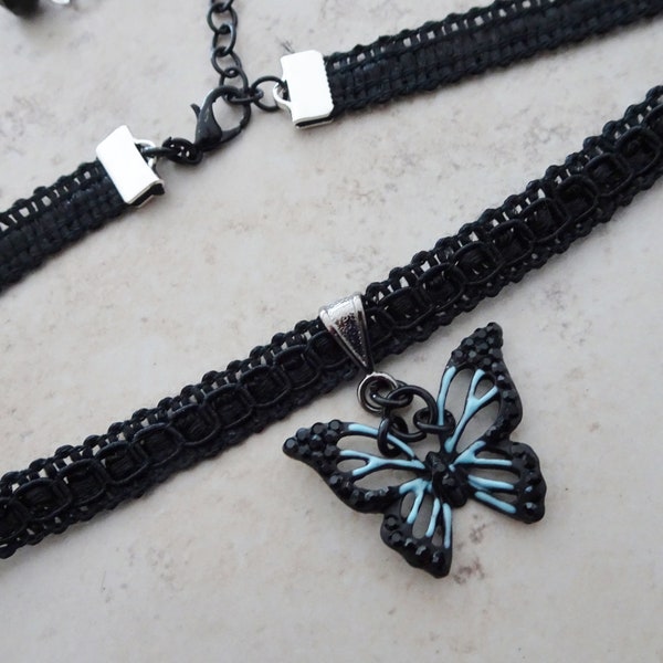 Butterfly Black Choker Necklace, Butterfly Pendant, Black Choker, Gift for Teen