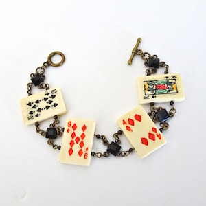 Pulseira de contas de cartas de baralho, presente para jogador de cartas, jogador de pôquer, pulseira de contas de latão antigo, pulseira de cassino, presente para jogadores
