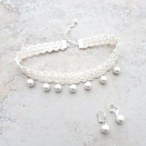 Vintage Ivory Pearl Choker & Earrings Set: Bridal Wedding Jewelry