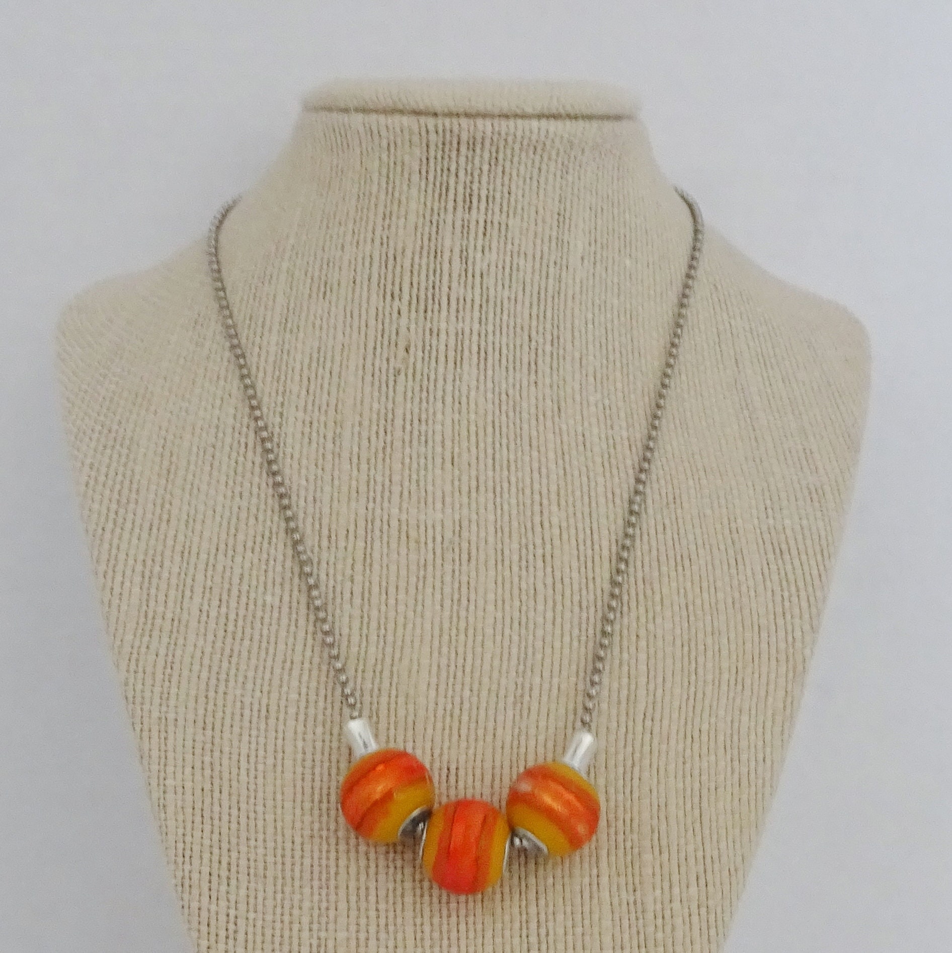 Orange & Yellow Glass Bead Necklace Silver Chain Necklace Etsy