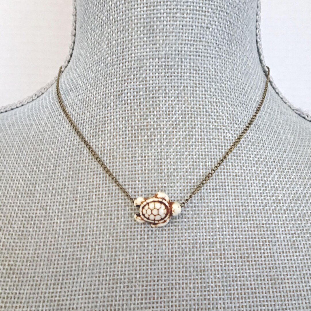 Sea Turtle Bead Antique Brass Chain Necklace. Beach, Turtle, Boho - Etsy