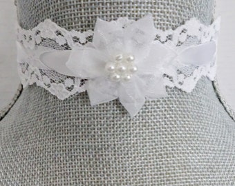 White Lace & Flower Choker Necklace, Vintage Lace Necklace, Flower Choker, White Satin Ribbon and Lace Choker