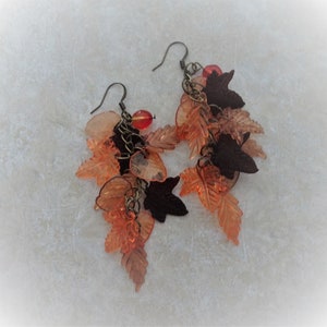 Autumn Leaves Earrings, Fall, Dangle leaf Earrings, Orange Brown Leaf Earrings, Beaded Earrings