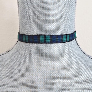 Black Watch Plaid Ribbon Choker Necklace, Preppy, Christmas Choker