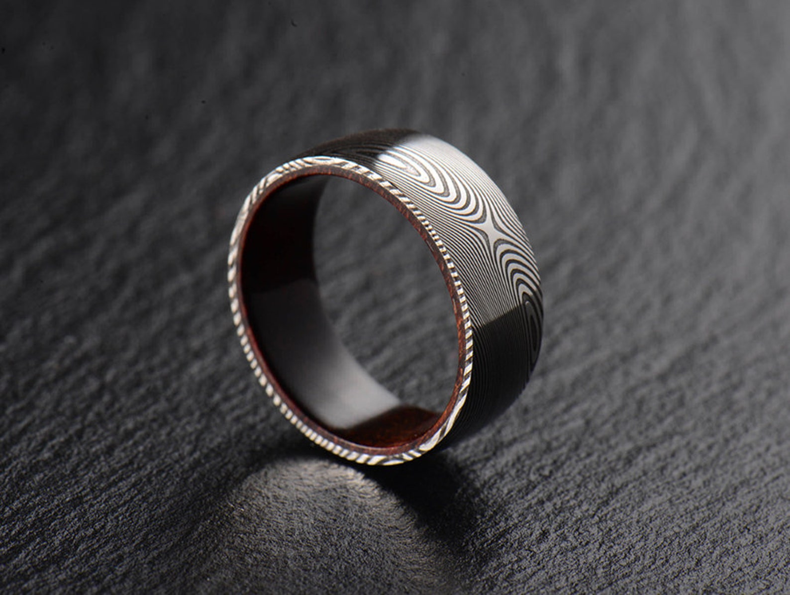 Stainless Damascus Steel and Snakewood Mens Wedding Band Etsy