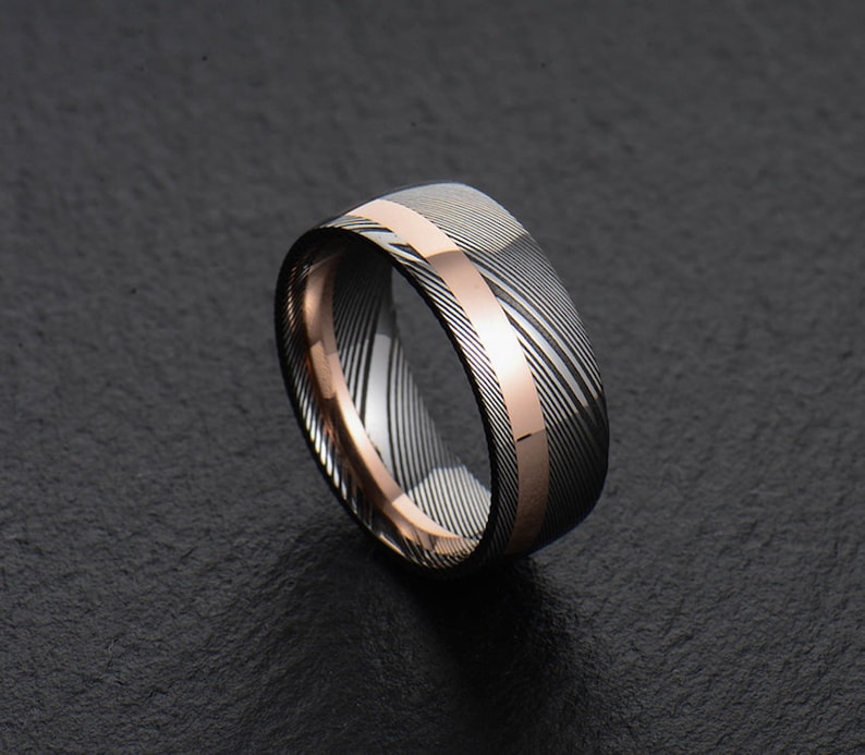 DAMASCUS STEEL DUAL LINE MEN WEDDING BAND MEN ENGAGEMENT BAND 8MM-RUST RESISTANT DAMASCUS STEEL DUAL LINE MEN WEDDING BAND MEN ENGAGEMENT BAND 8MM-RUST RESISTANT
