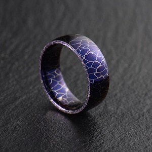Blue Damascus Steel Mens wedding band Engagement ring Commitment ring Men&#39;s ring BD133