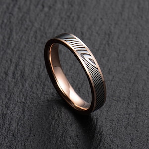 Stainless Damascus Steel and Rose Gold Mens wedding band Engagement ring Commitment ring Men&#39;s ring BD184