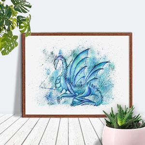Dragon Wall Art, Blue Dragon, Dragon Painting, Dragon Poster, Printable Wall Art, Fantasy Wall Art, Instant Download, Ice Dragon