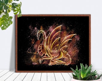 Printable Dragon Wall Art, Dragon Painting, Instant Download