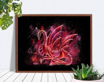 Red Dragon Wall Art, Fantasy Wall Art, Dragon Poster, Downloadable Art, Printable Wall Art, Dragon Decor, Instant Download