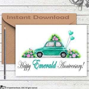 Biglietto del 55° anniversario, 55 anni di matrimonio, carta smeraldo, carta stampabile, download digitale