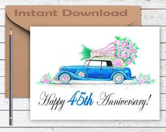 45th anniversary card, 45 years of marriage, Printable Card, Digital Download