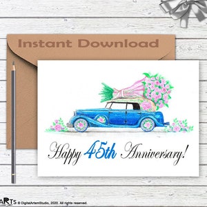 Biglietto del 45° anniversario, 45 anni di matrimonio, Biglietto stampabile, Download digitale