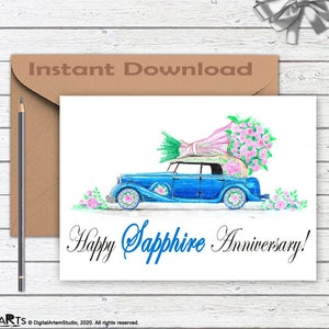 45周年記念カード、結婚45周年、印刷可能なカード、デジタルダウンロード