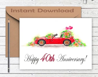 40th anniversary card, 40 years of marriage, parents anniversary, Printable Card, DIGITAL DOWNLOAD