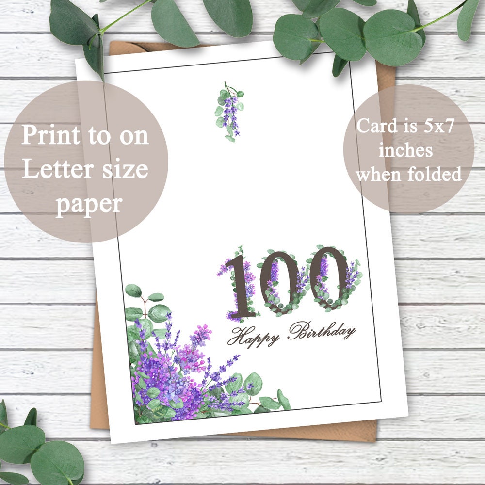 100th birthday card printable for mom sister grandma wife | Etsy