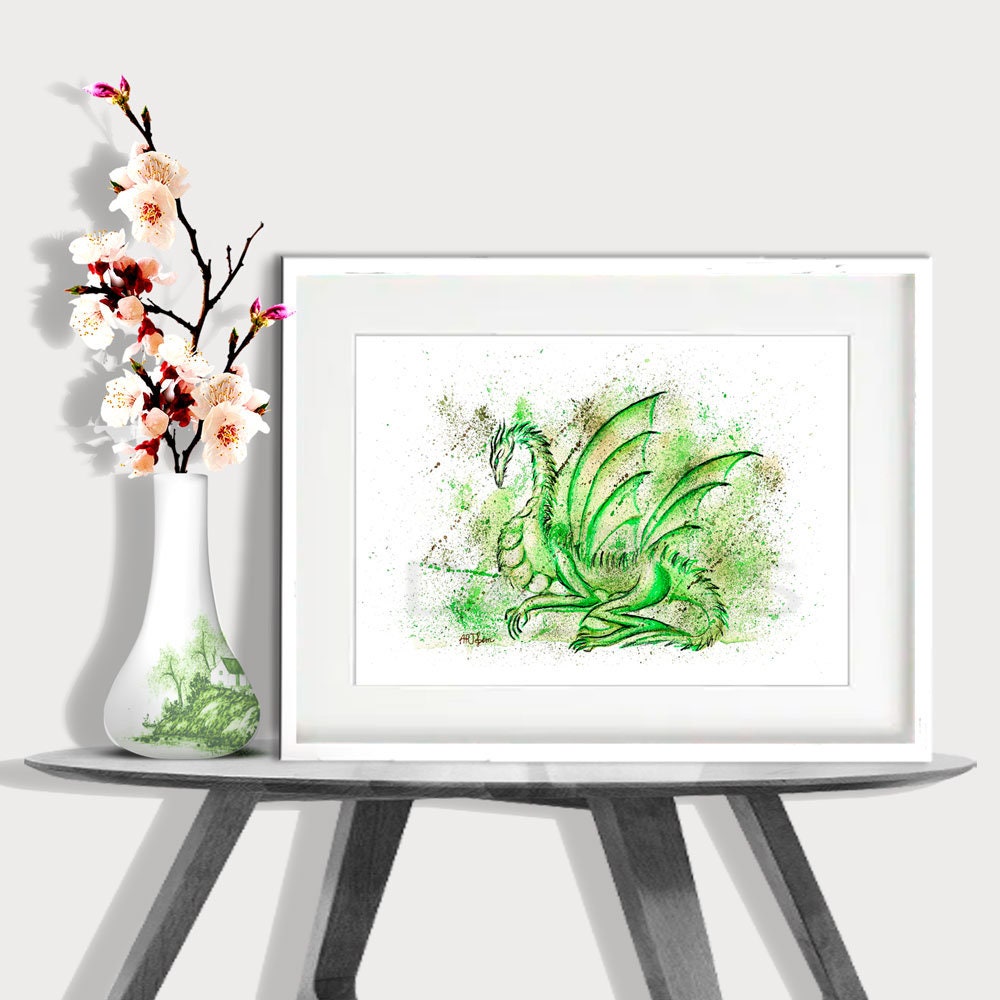 Green Dragon Wall Art Dragon Painting Printable Wall Art Etsy