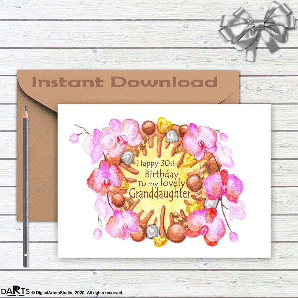30th birthday card for granddaughter printable birthday