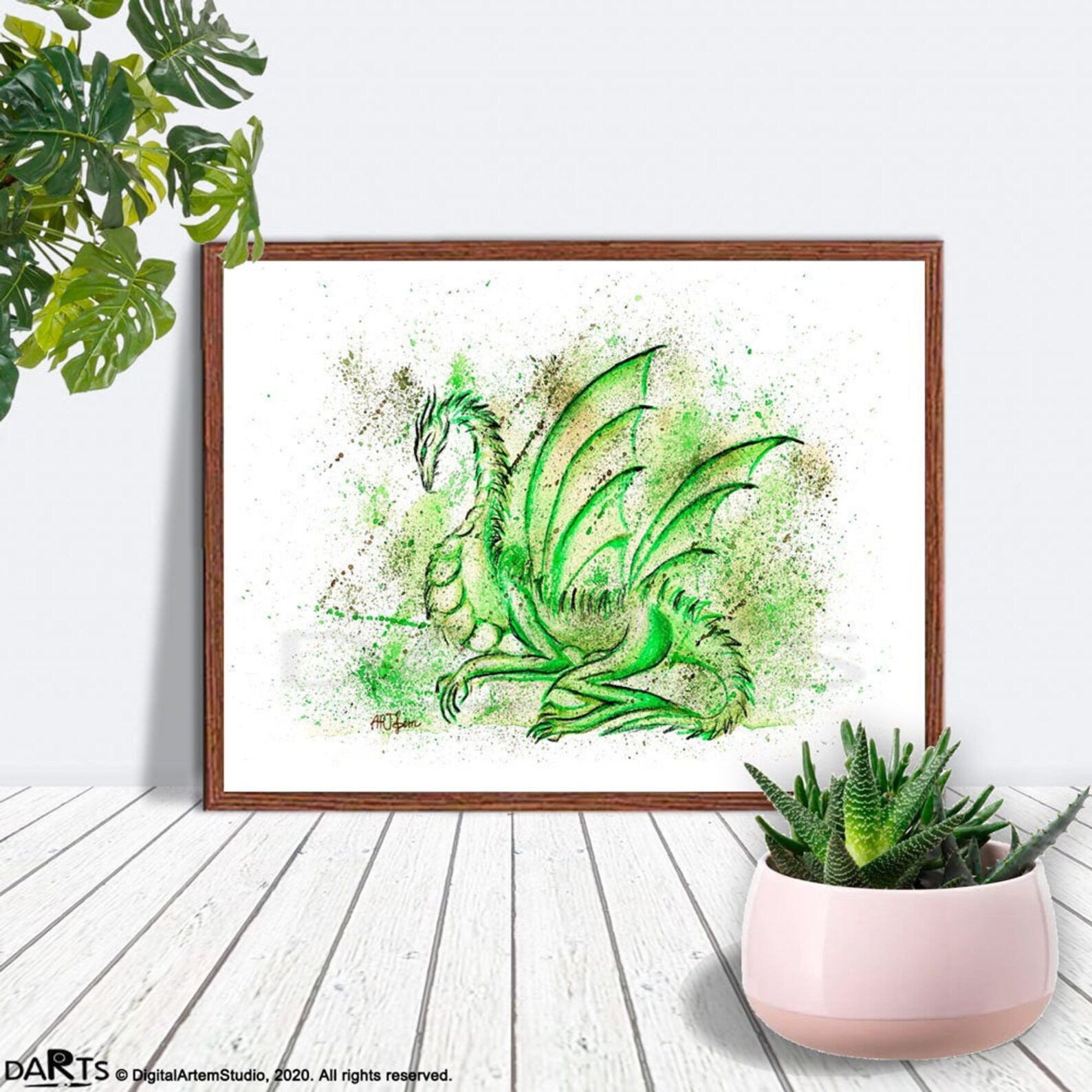 Green Dragon Wall Art Dragon Painting Printable Wall Art Etsy