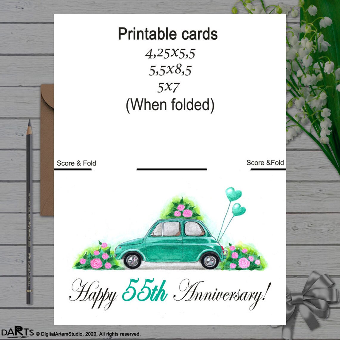 55th Anniversary Card 55 Years of Marriage Printable Card - Etsy